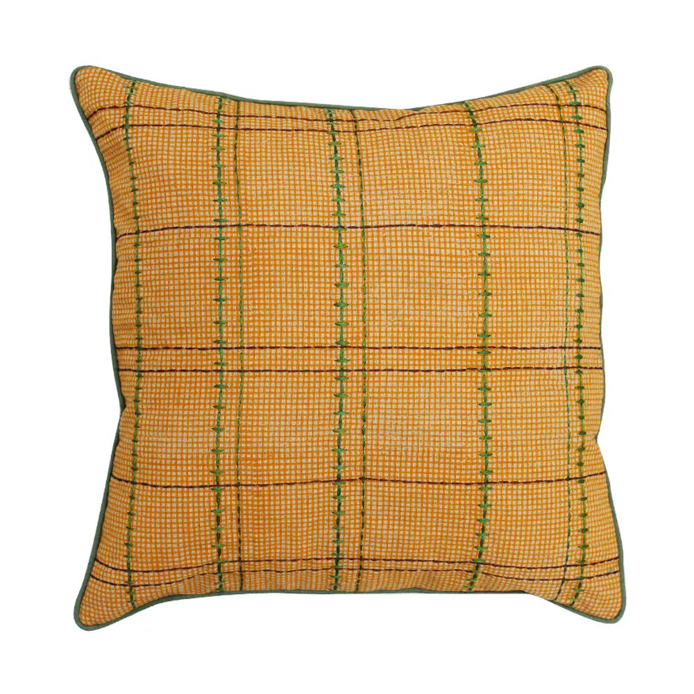 Embroidered Cotton Cushion Cover Mustard Color 1 Piece ("16" X 16")…