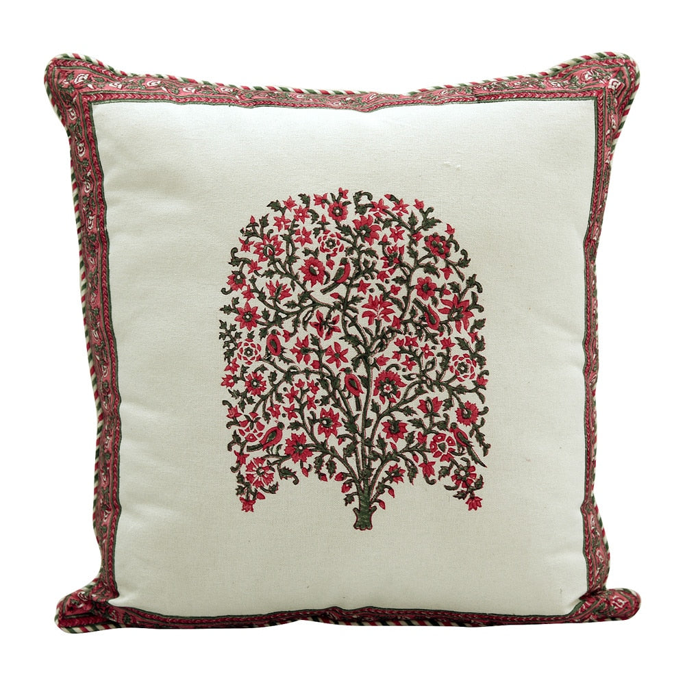 Floral Design Square Block Print Cotton Cushion Cover 16"x16" Bedroom, Living Room, Patio Cushion Covers with Zippers…