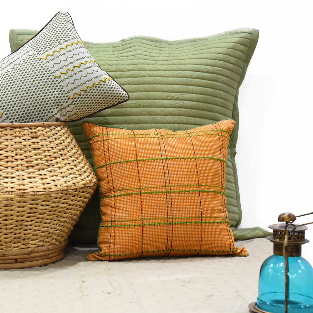 Embroidered Cotton Cushion Cover Mustard Color 1 Piece ("16" X 16")…