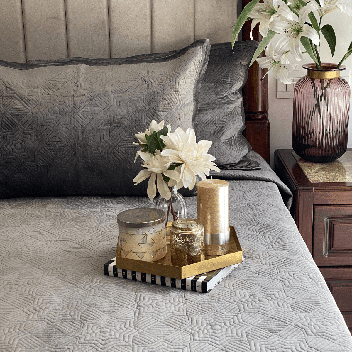 Staron Dark Grey Velvet Bedspread