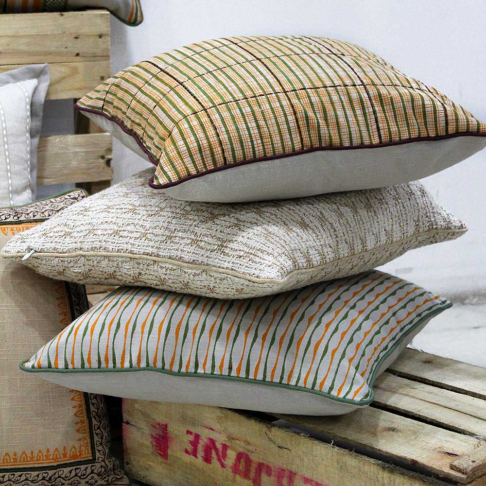 Indian Hand Block Printed Cushion Covers Ivory Color (16" X 16")…