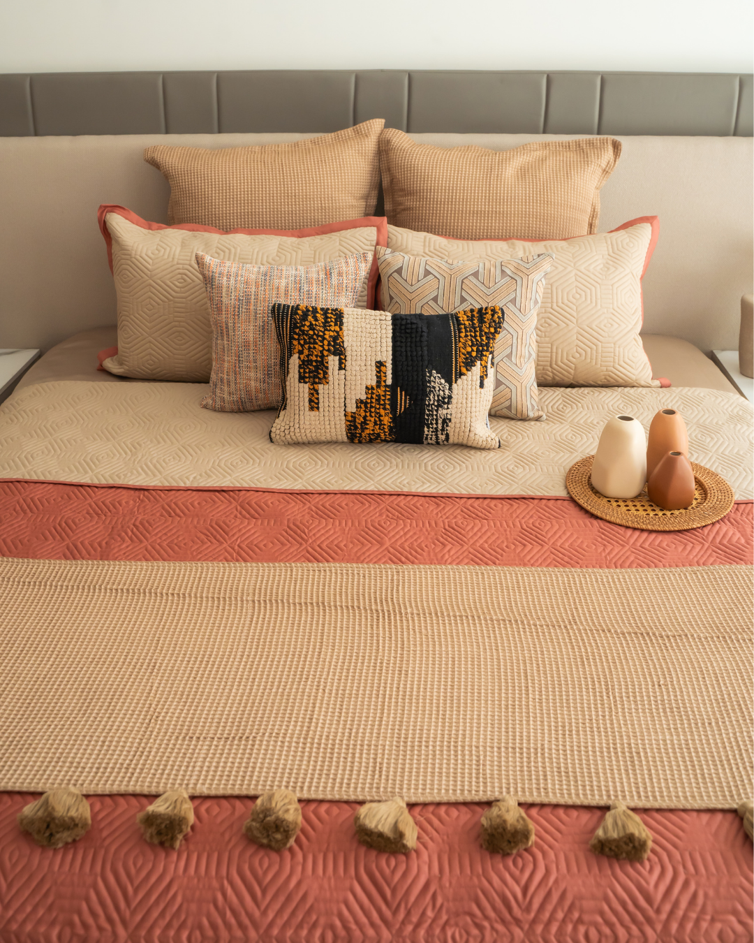 Quilted Sand and Terracotta Macao Reversible Bedspread