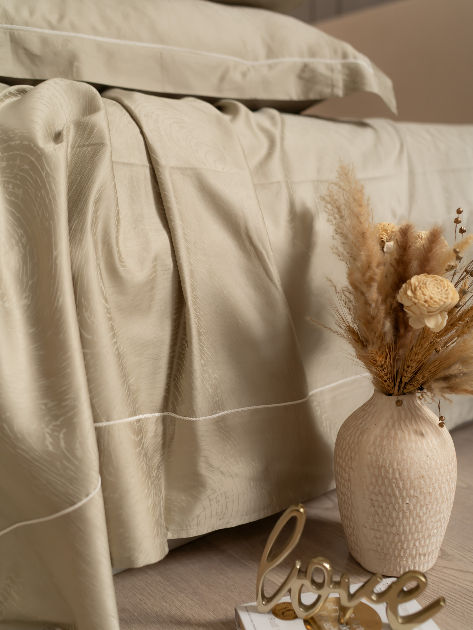 Golden Sand Premium Tencel Jacquard Bedsheet Set with Lace