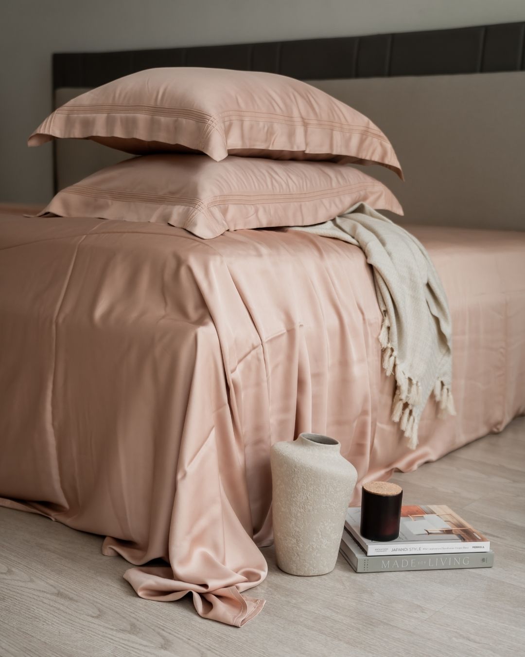 Creme Pleated Bamboo Bedsheet Set