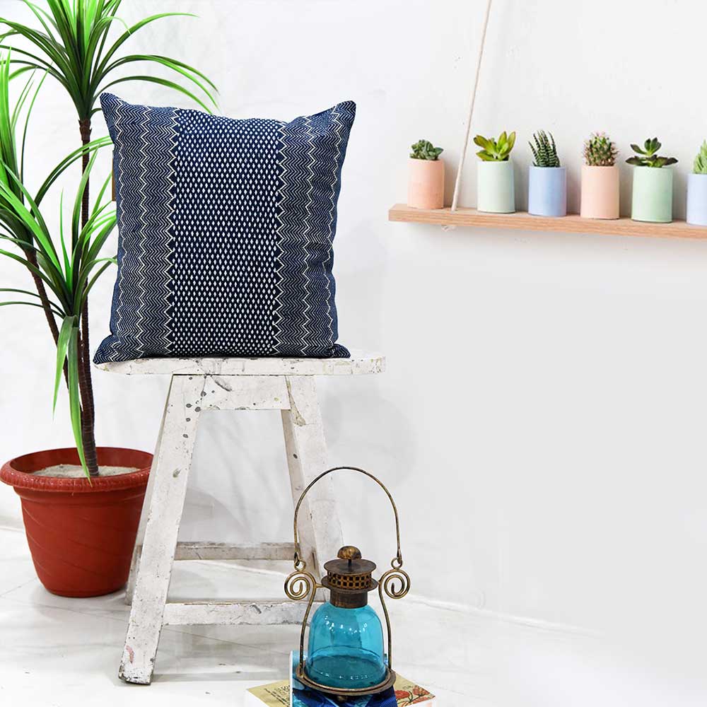 Nebraska Hand Block Printed Denim Decorative Cushion Case Indigo Pillow Cushion Cover 16" X 16"…