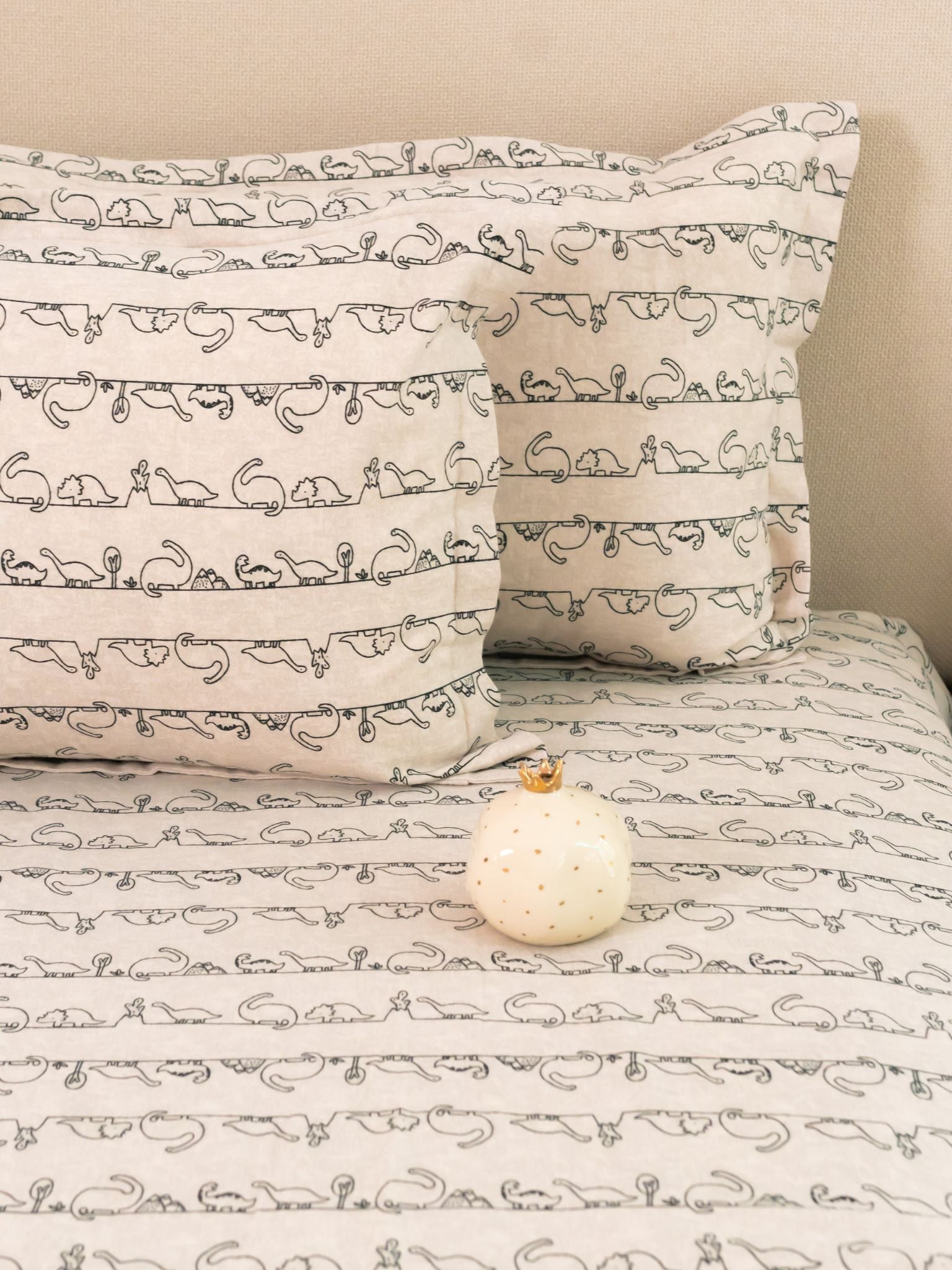 Dino Doze Beige Printed Cotton Bedsheet Set