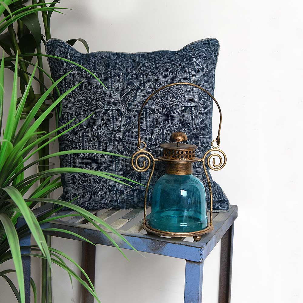 Designer Hand Block Printed Cushion Cases Indiana Denim Cushion Cover Pillow Case 16" X 16"…