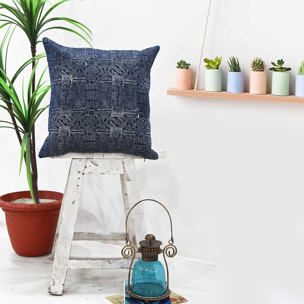 Designer Hand Block Printed Cushion Cases Indiana Denim Cushion Cover Pillow Case 16" X 16"…