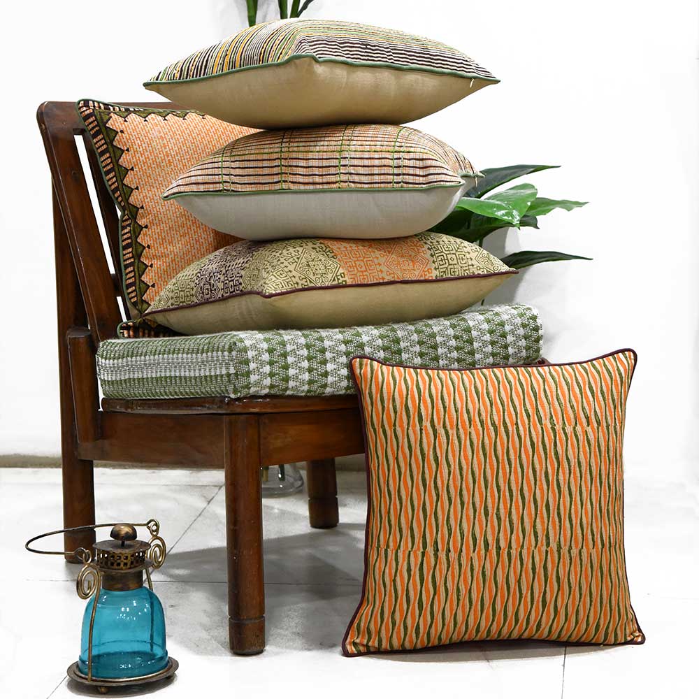 Hand Block Printed Mustard Color Sofa, Bed, Car Cushion Covers (16" X 16")…