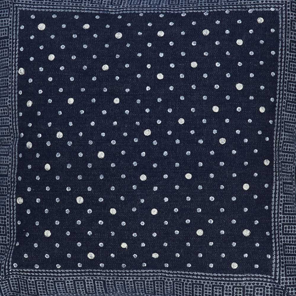 Navy Dotted Denim Printed Cushion Cover Hand Embroidered Block Print Pillow Cushions Case 16" X 16"…