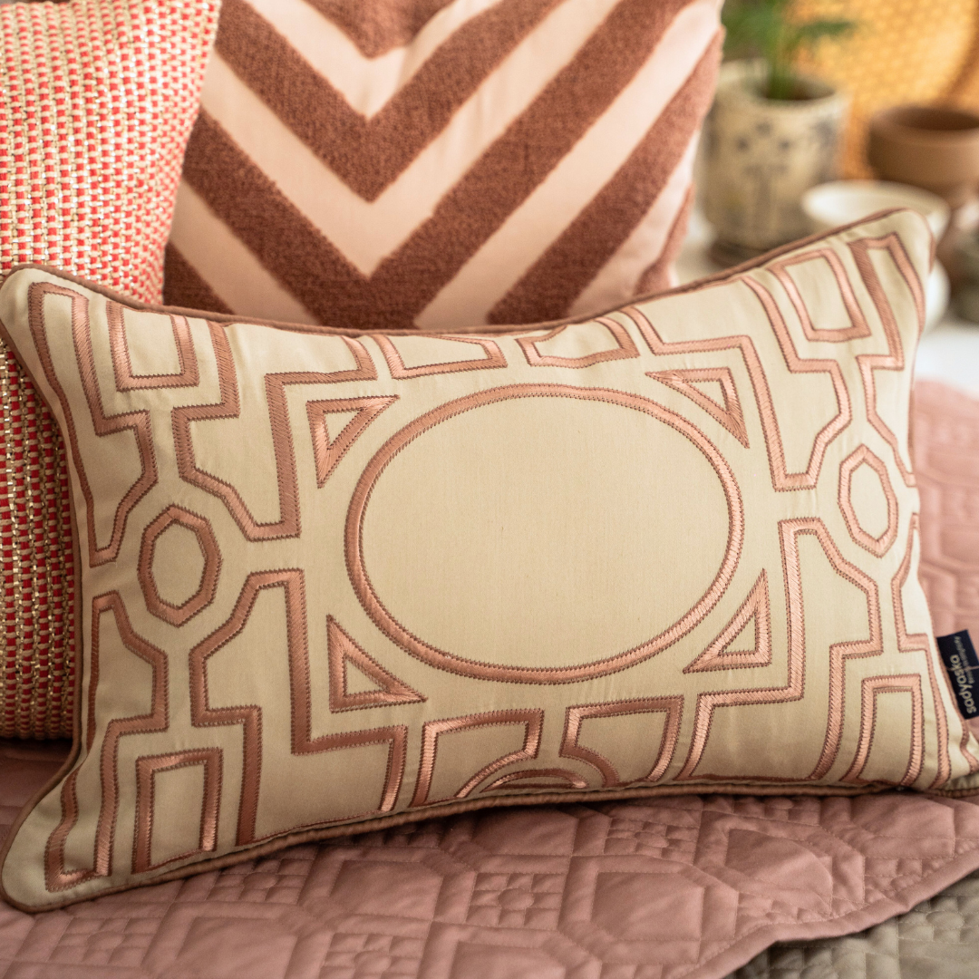 Asmara Beige Cotton Embroidered Cushion Cover (Size : 12"X18")