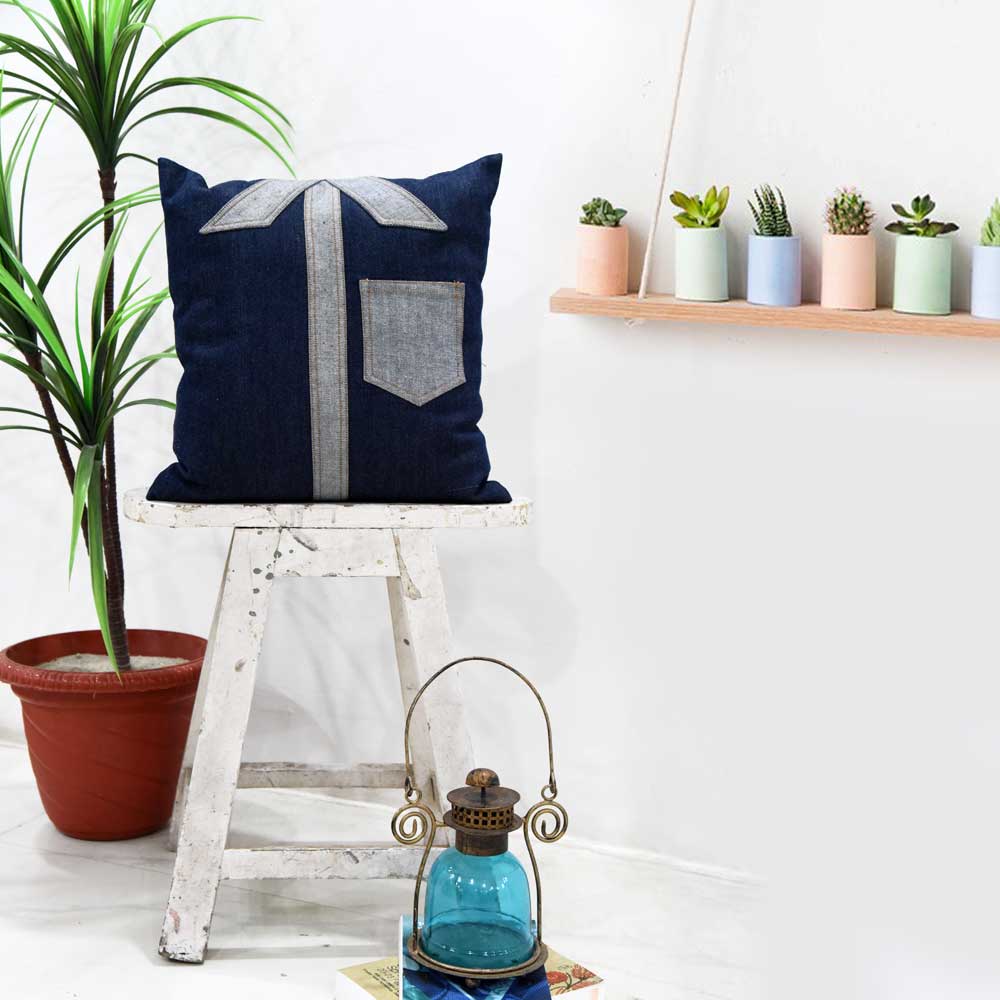 Shirte Denim Patchwork Cushion Cover Car Chair Couche Office Sofa Indigo Blue Pillow Cushion Case 16" X 16"…