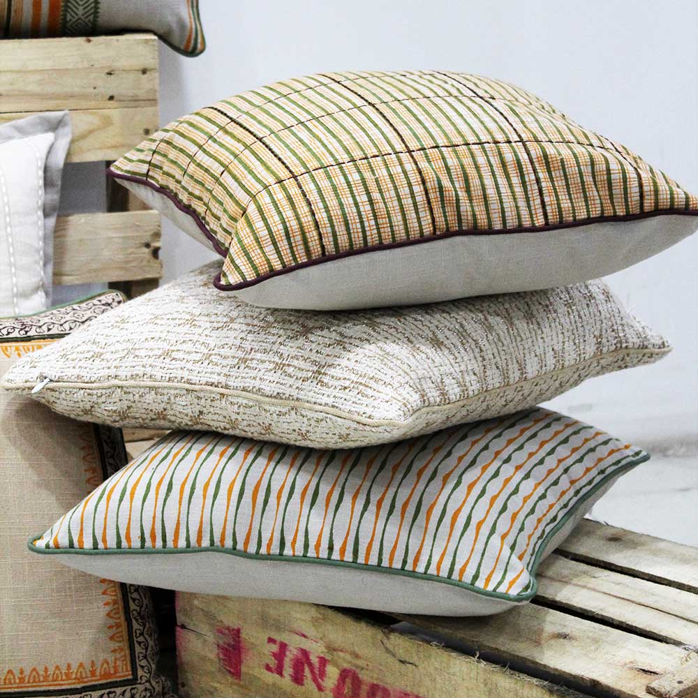 Hand Block Printed Cotton Cushion Cover Ivory Color (16" X 16")…