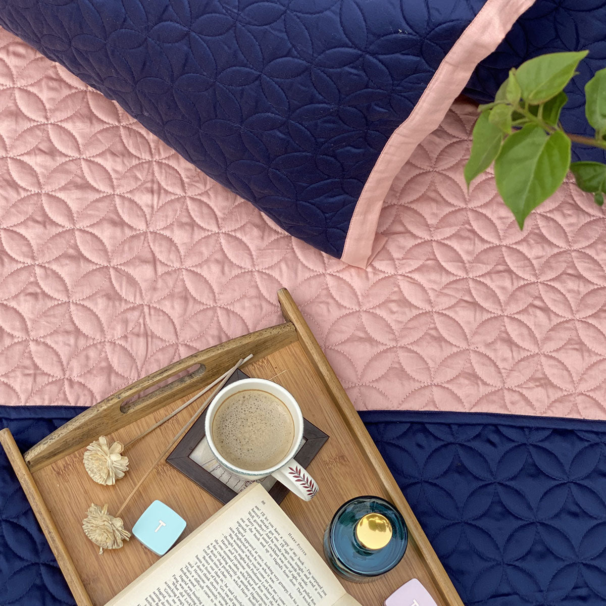Clove Coral & Navy Reversible Bedspread