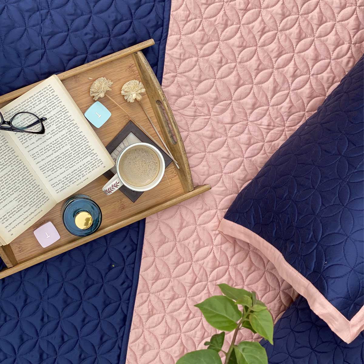 Clove Coral & Navy Reversible Bedspread