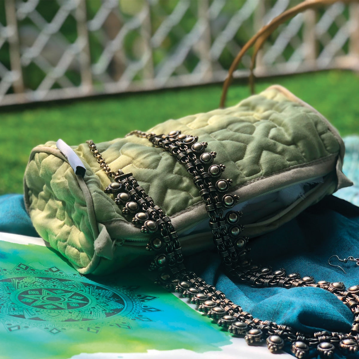 Cotton Quilted Make Up Case Handmade Jewelry Pouch Quilted Travel Bag