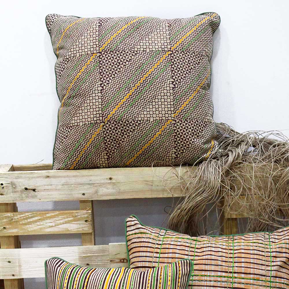 Block Printed and Embroidered Cotton Cushion Cover Gold Color 1 Piece (16" X 16")…