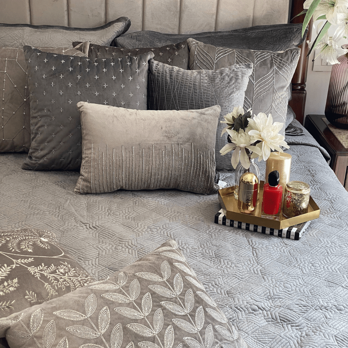 Staron Dark Grey Velvet Bedspread