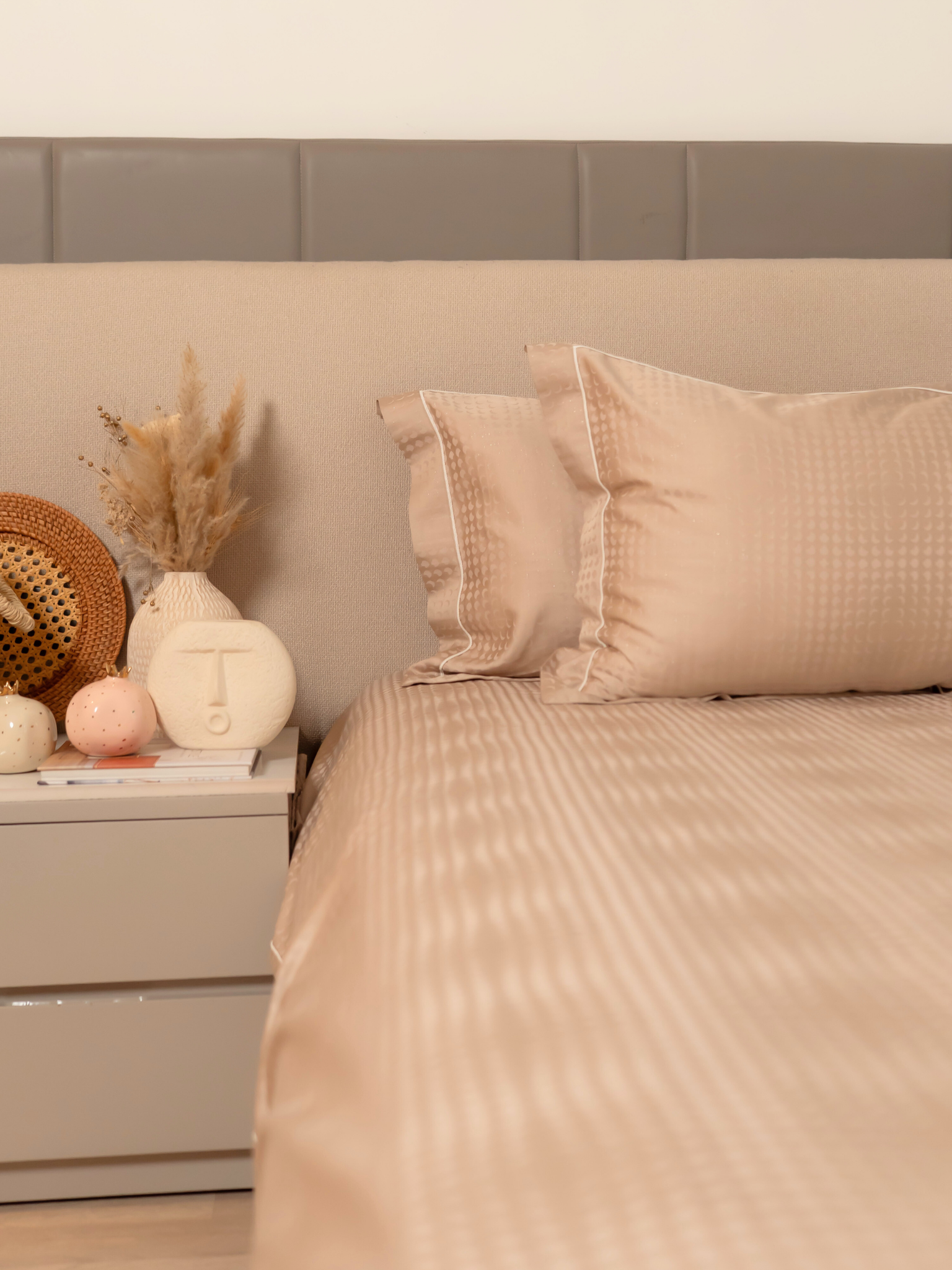 Biscotti Beige Premium Tencel Jacquard Bedsheet Set with Lace