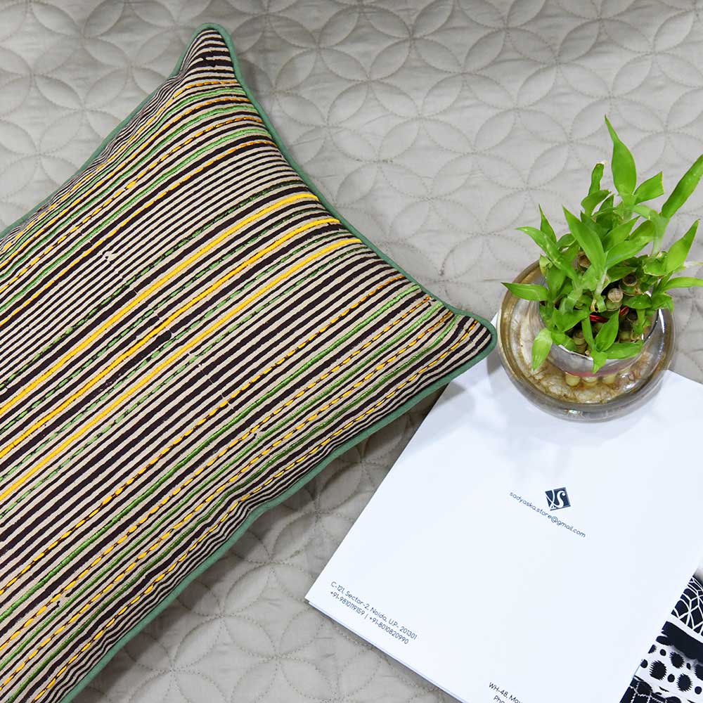 Hand Embroidered Print Cotton Cushions & Cushion Cover Multi Color 1 Piece (12" X 18")…