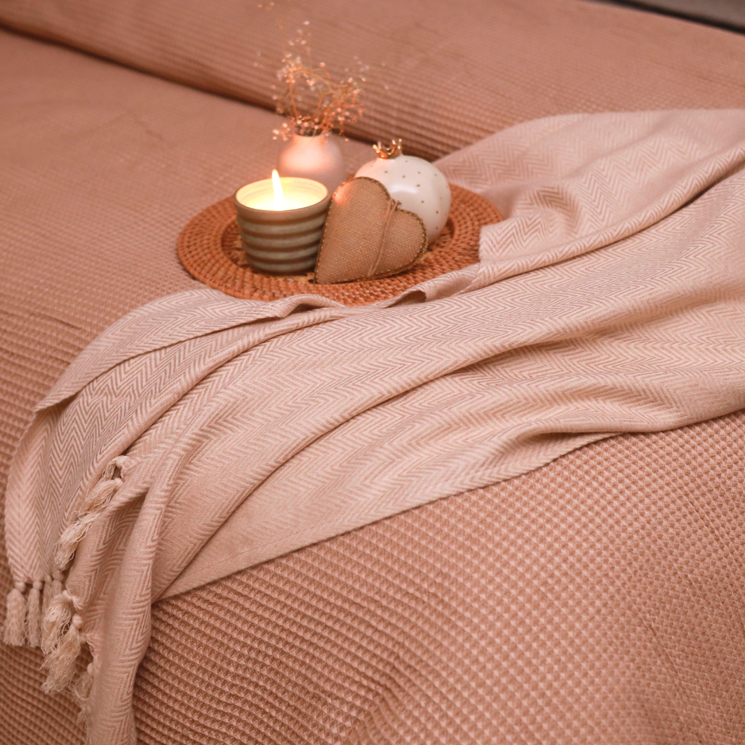 Herringbone Clay Woven Throw with Euro Shams