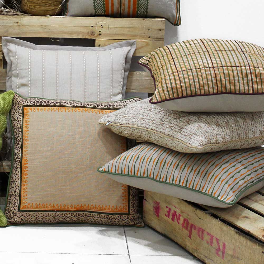 Organic Designs in Printed Cotton Cushion Cover Beige Color 1 Piece (16" X 16")…