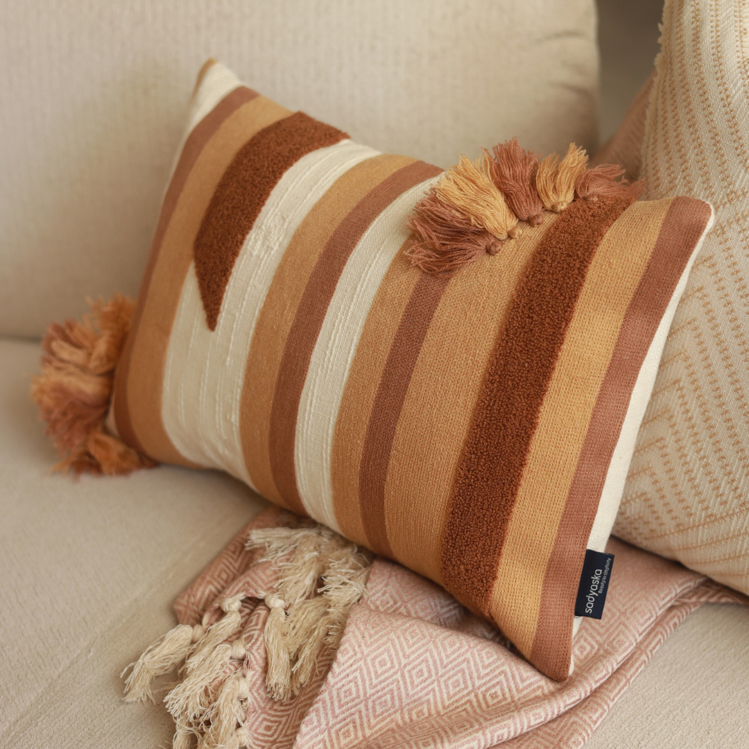 Vista Cotton Embroidered Beige Cushion Cover 12" X 18"