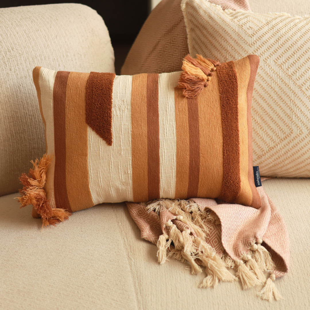 Vista Cotton Embroidered Beige Cushion Cover 12" X 18"