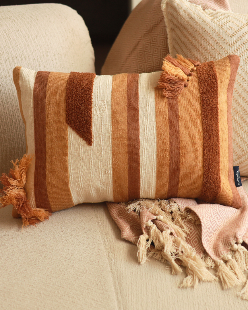 Vista Cotton Embroidered Beige Cushion Cover 12" X 18"