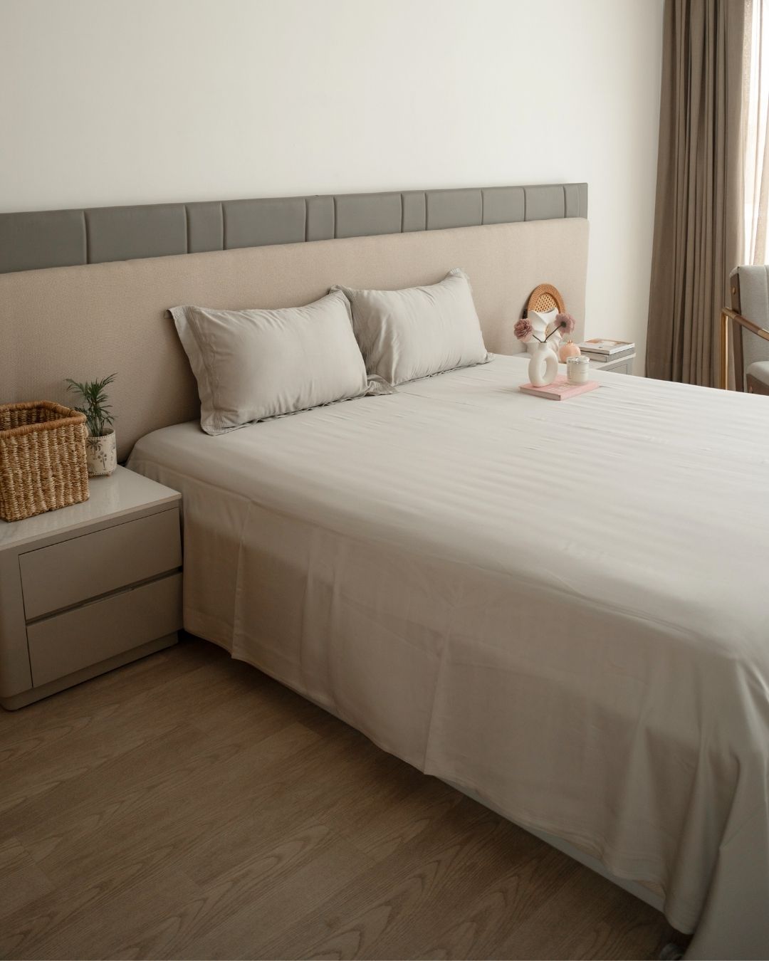 Modern Grey Pleated Bamboo Bedsheet Set