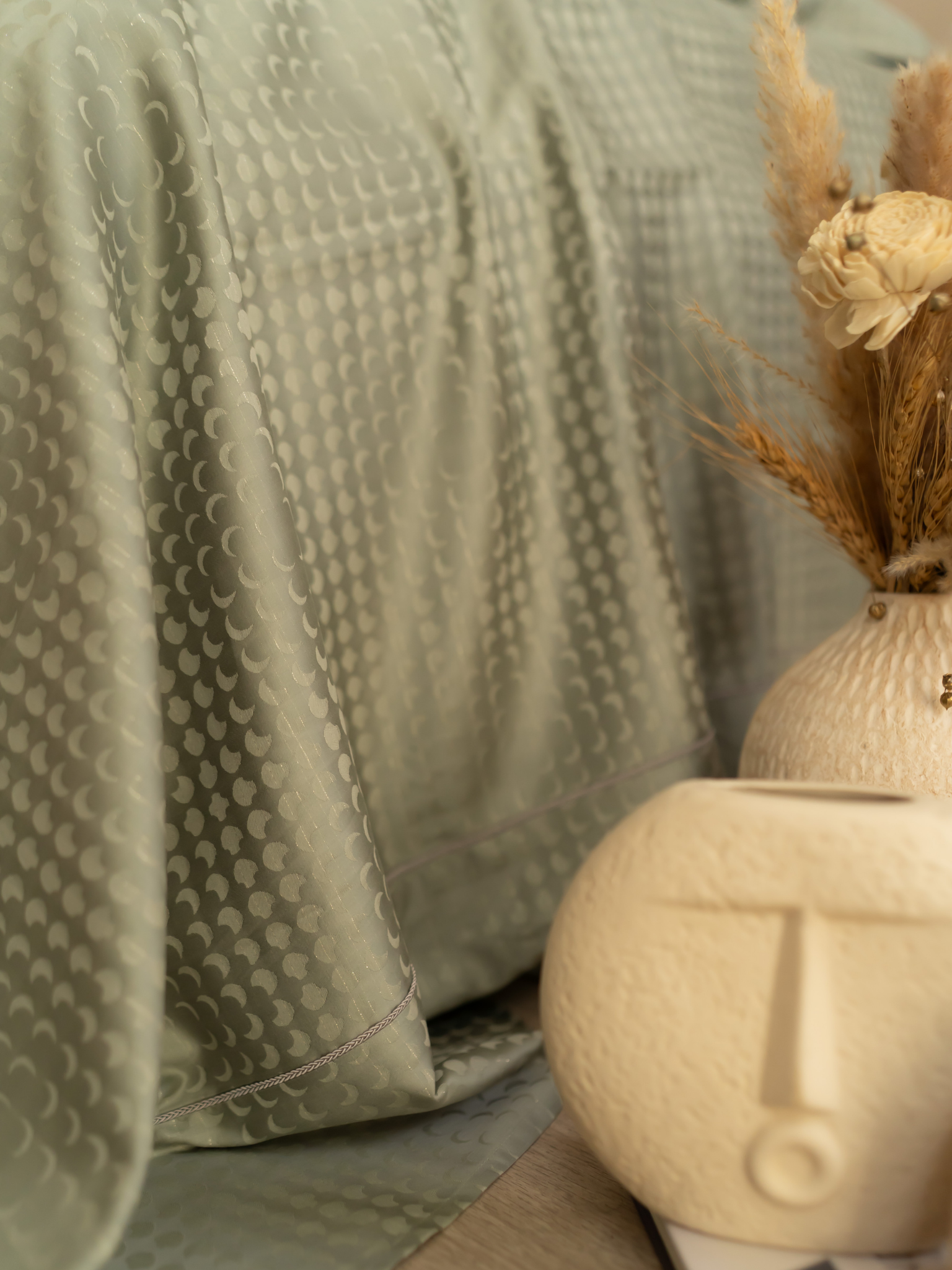 Minted Sage Premium Tencel Jacquard Bedsheet Set with Lace