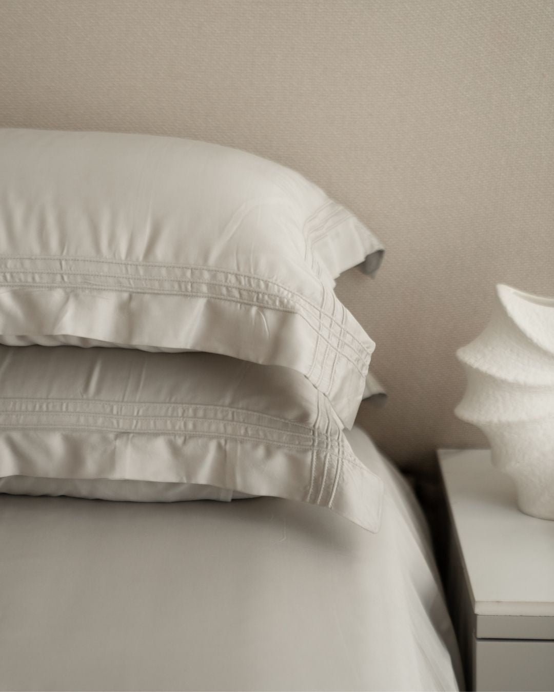 Modern Grey Pleated Bamboo Bedsheet Set