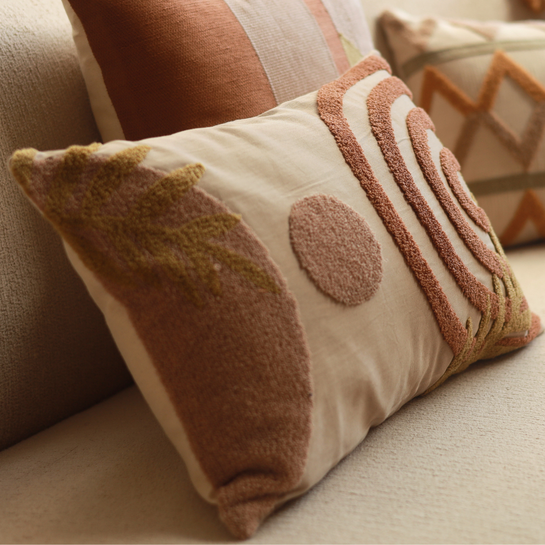 Serenity Leaf Cotton Embroidered Sand Cushion Cover 12" X 18"