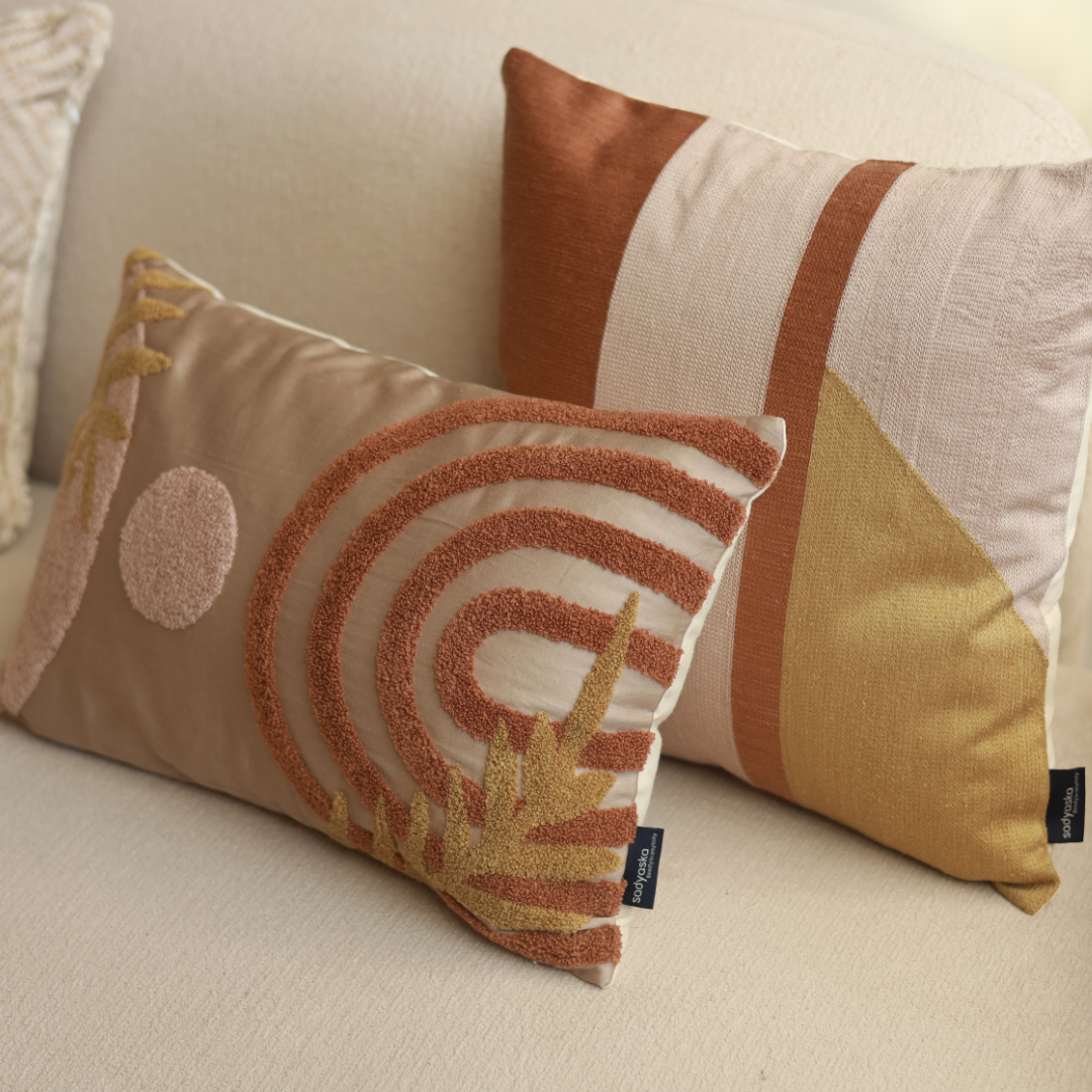 Serenity Leaf Cotton Embroidered Sand Cushion Cover 12" X 18"