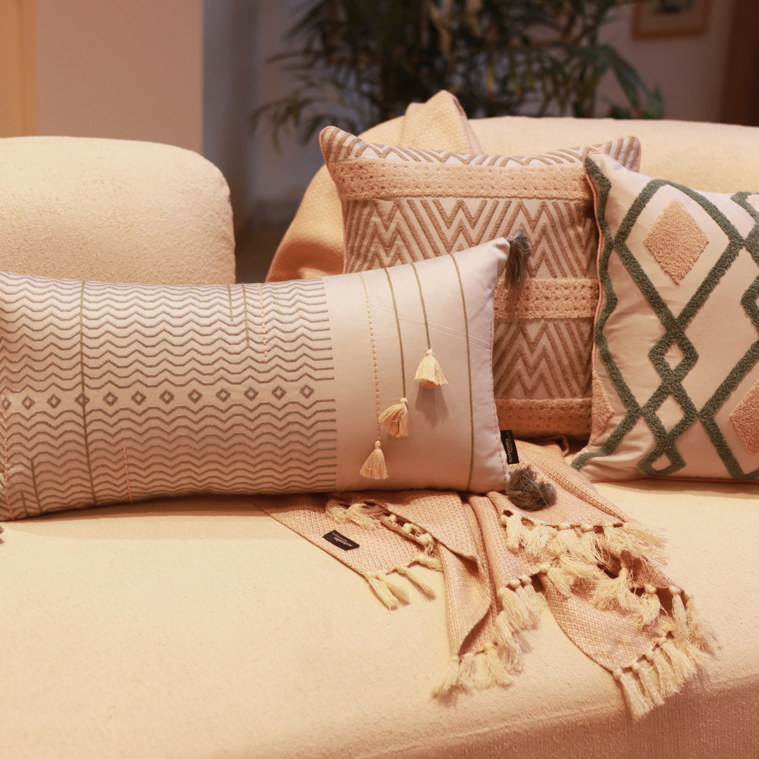 Bohochic Cotton Embroidered Grey Cushion Cover 12" X 24"
