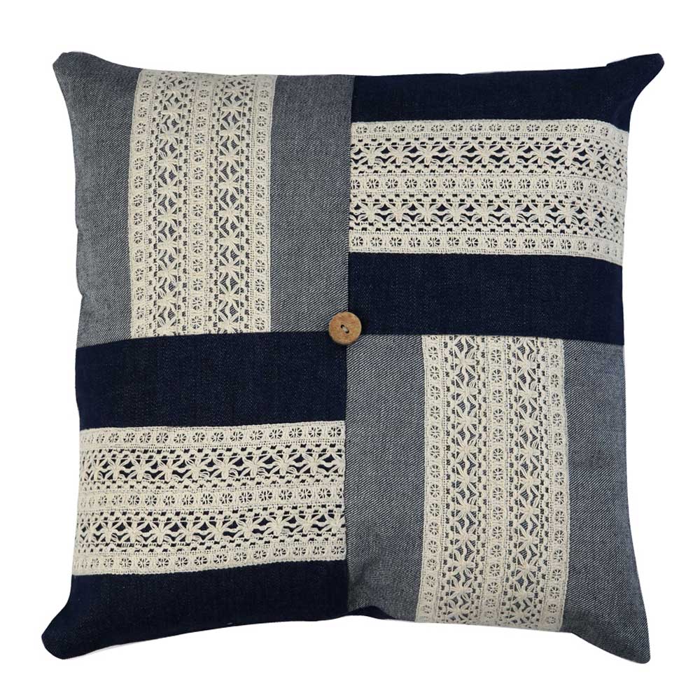 Rica Handmade Denim Patchwork Cushion Cover Sofa, Car, Chair, Living Room, Bedroom, Office, Patio, Traditional Decorative Pillow Cushion Case 16" X 16"…