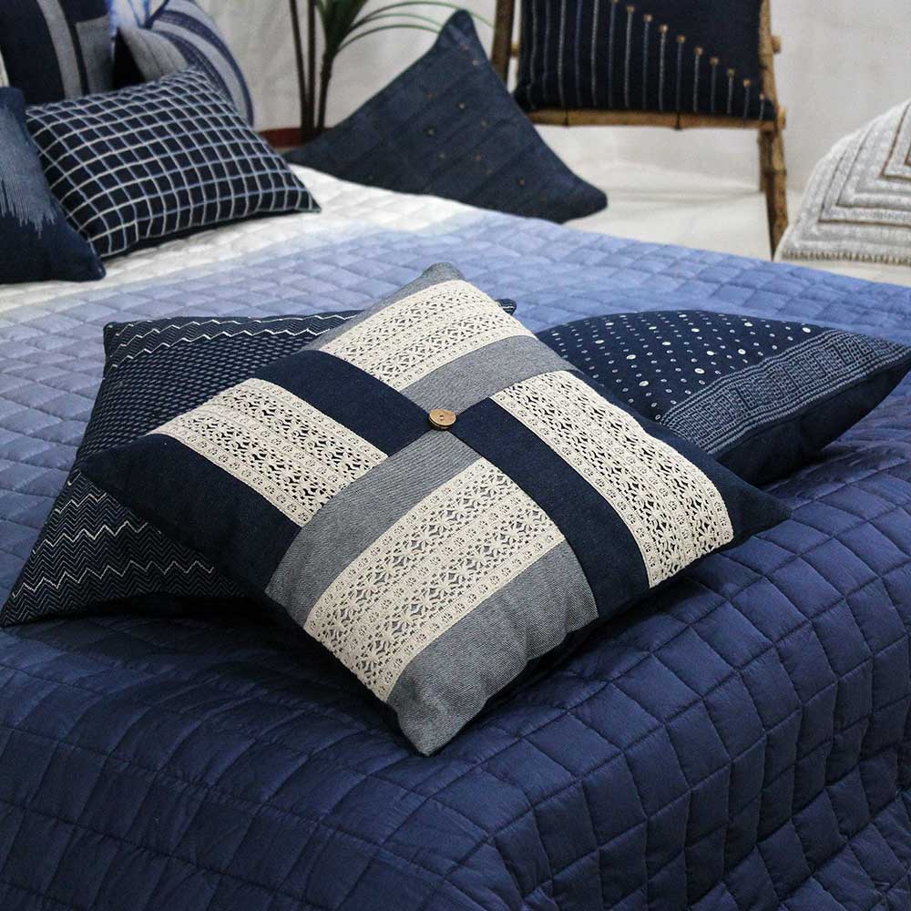 Rica Handmade Denim Patchwork Cushion Cover Sofa, Car, Chair, Living Room, Bedroom, Office, Patio, Traditional Decorative Pillow Cushion Case 16" X 16"…