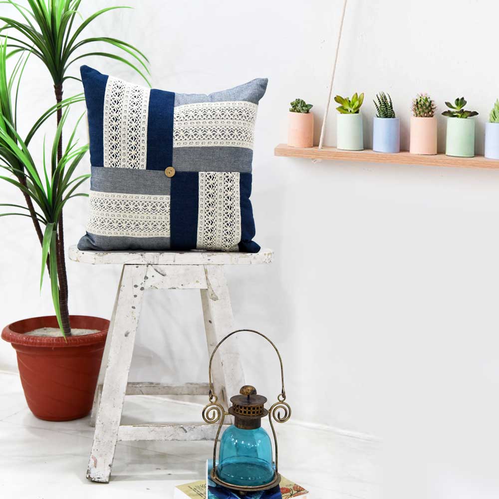 Rica Handmade Denim Patchwork Cushion Cover Sofa, Car, Chair, Living Room, Bedroom, Office, Patio, Traditional Decorative Pillow Cushion Case 16" X 16"…