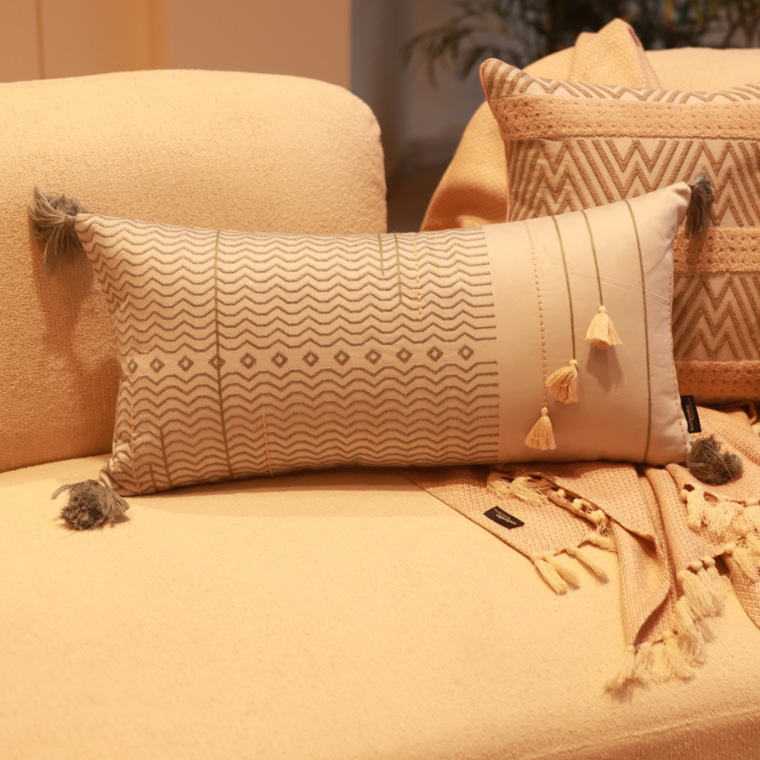 Bohochic Cotton Embroidered Grey Cushion Cover 12" X 24"