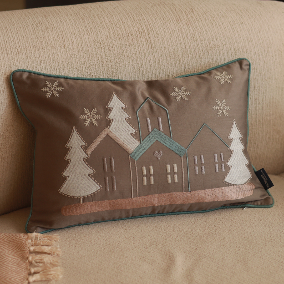 Starlit Christmas Cotton Embroidered Taupe Cushion Cover 12