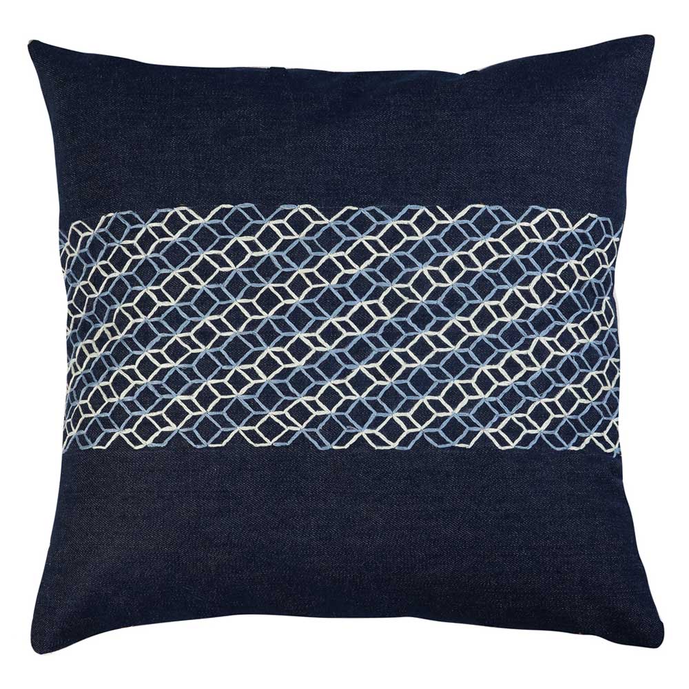 Cuba Stylish Denim Embroidered Cushion Cover 3D Look Sofa Chair Patio Outdoor Indigo Blue Denim Pillow Cushion Case 16" X 16"…