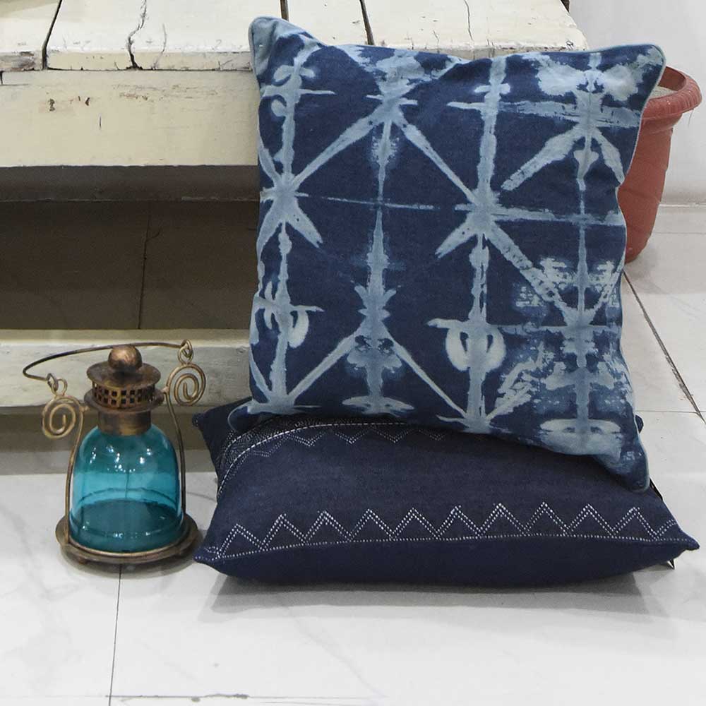 Costa Design Tie & Dye Denim Printed Cushion Cover Car Sofa Chair Dining Room, Bedroom Shibori Pillow Cushion Case 16" X 16"…