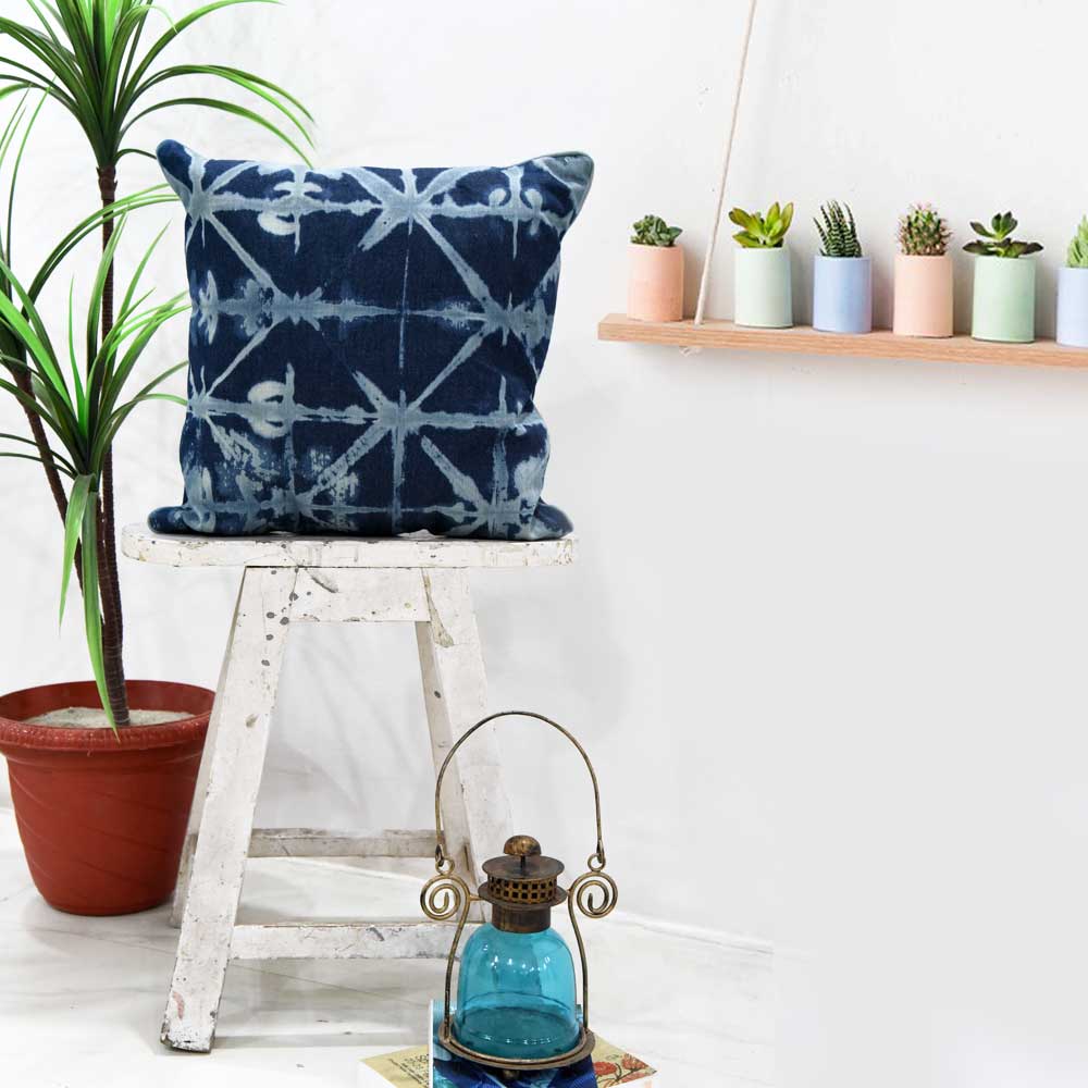 Costa Design Tie & Dye Denim Printed Cushion Cover Car Sofa Chair Dining Room, Bedroom Shibori Pillow Cushion Case 16" X 16"…