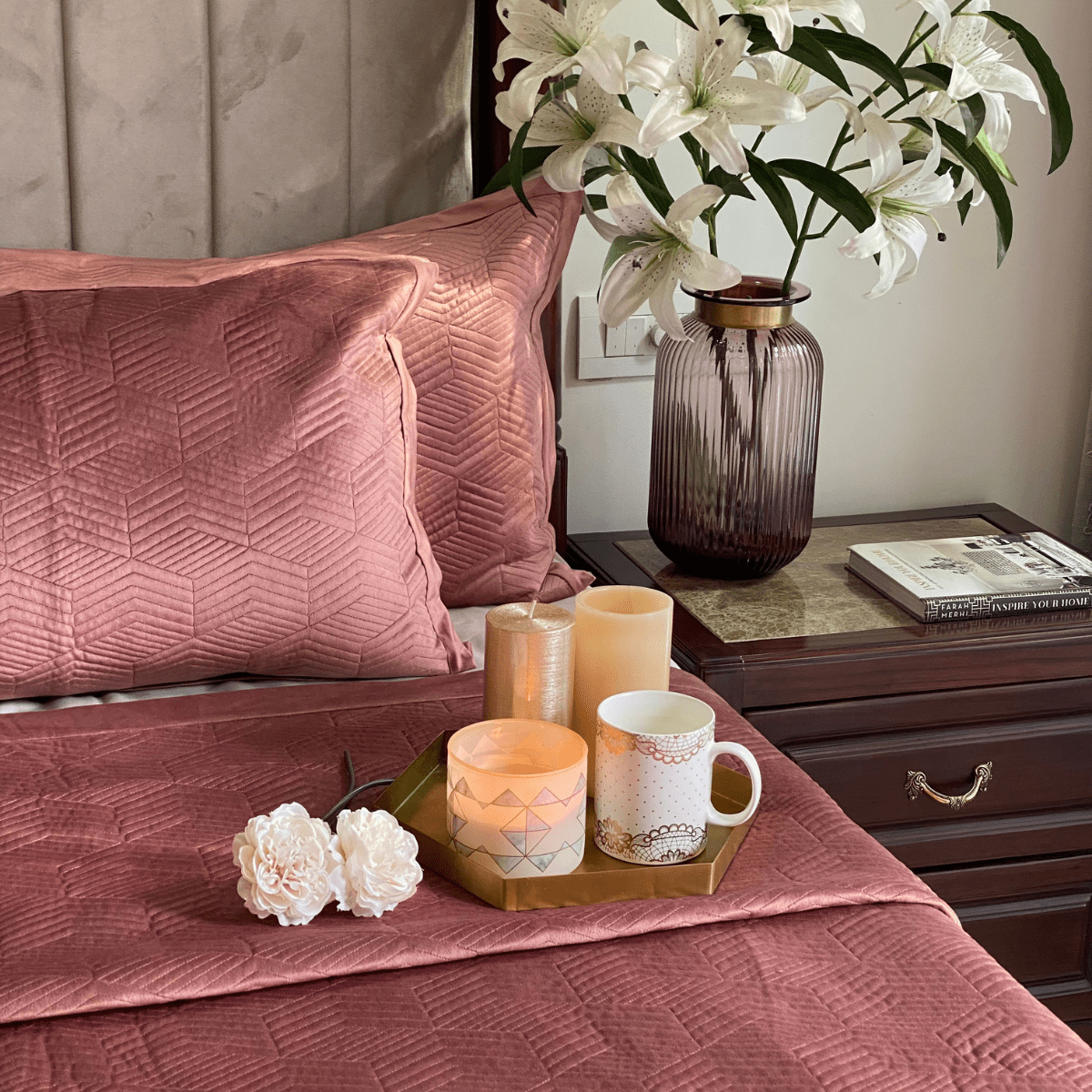 Marvel Blush Velvet Bedspread