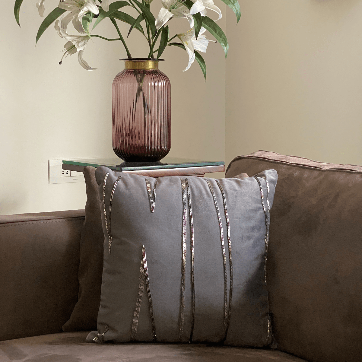 Decorative Draft Dark Grey Velvet Cushion Cover 16x16