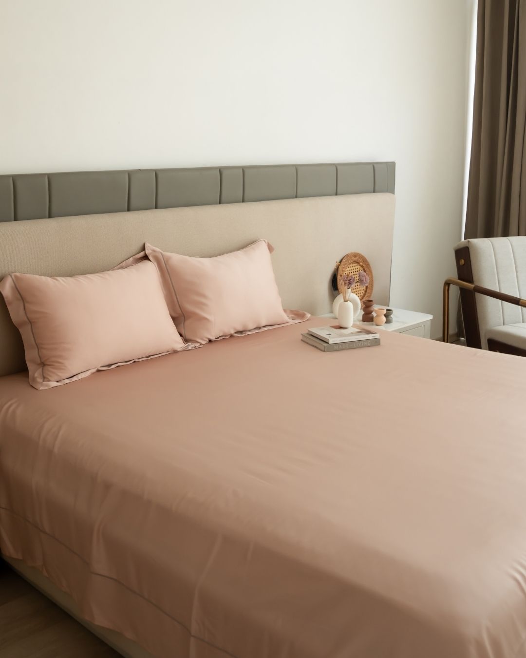 Blush Tencel Bedsheet Set with Lace