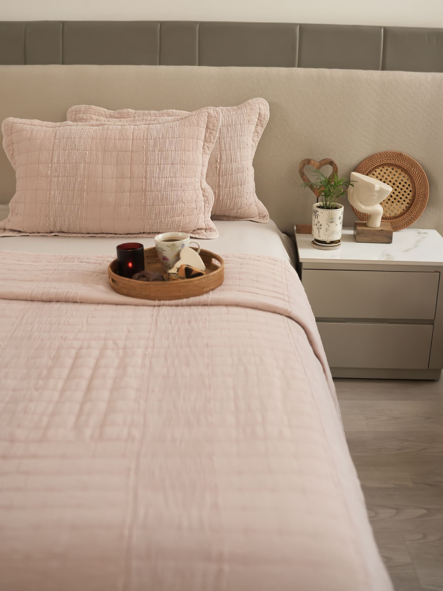 Auraile Buff Quilted Cotton Bedspread Set