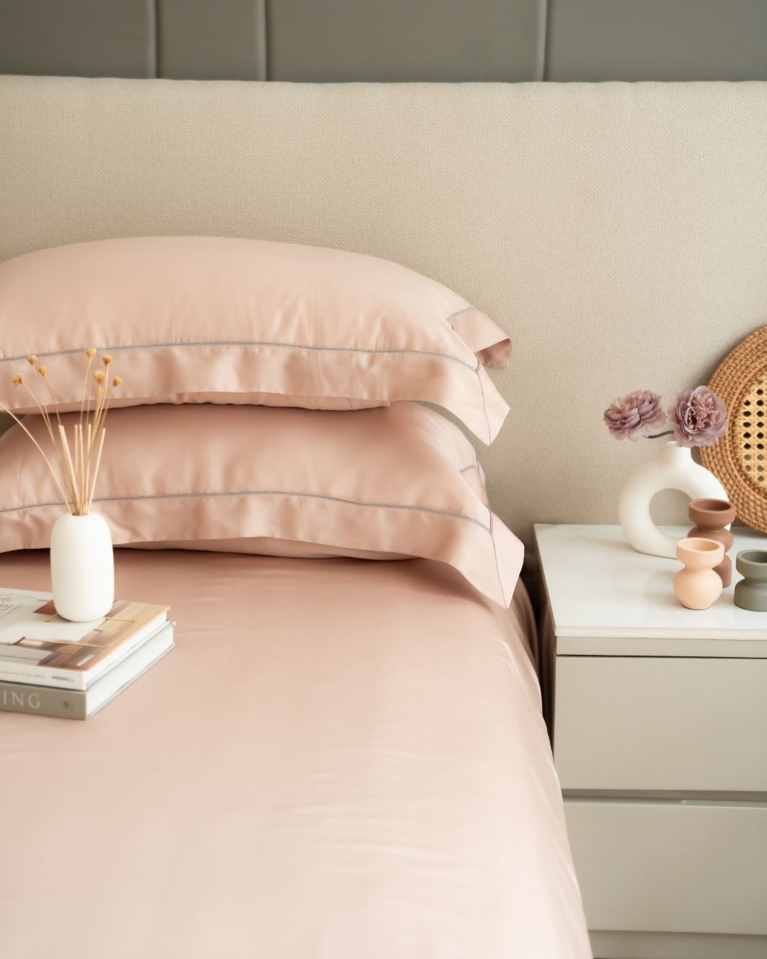 Blush Tencel Bedsheet Set with Lace