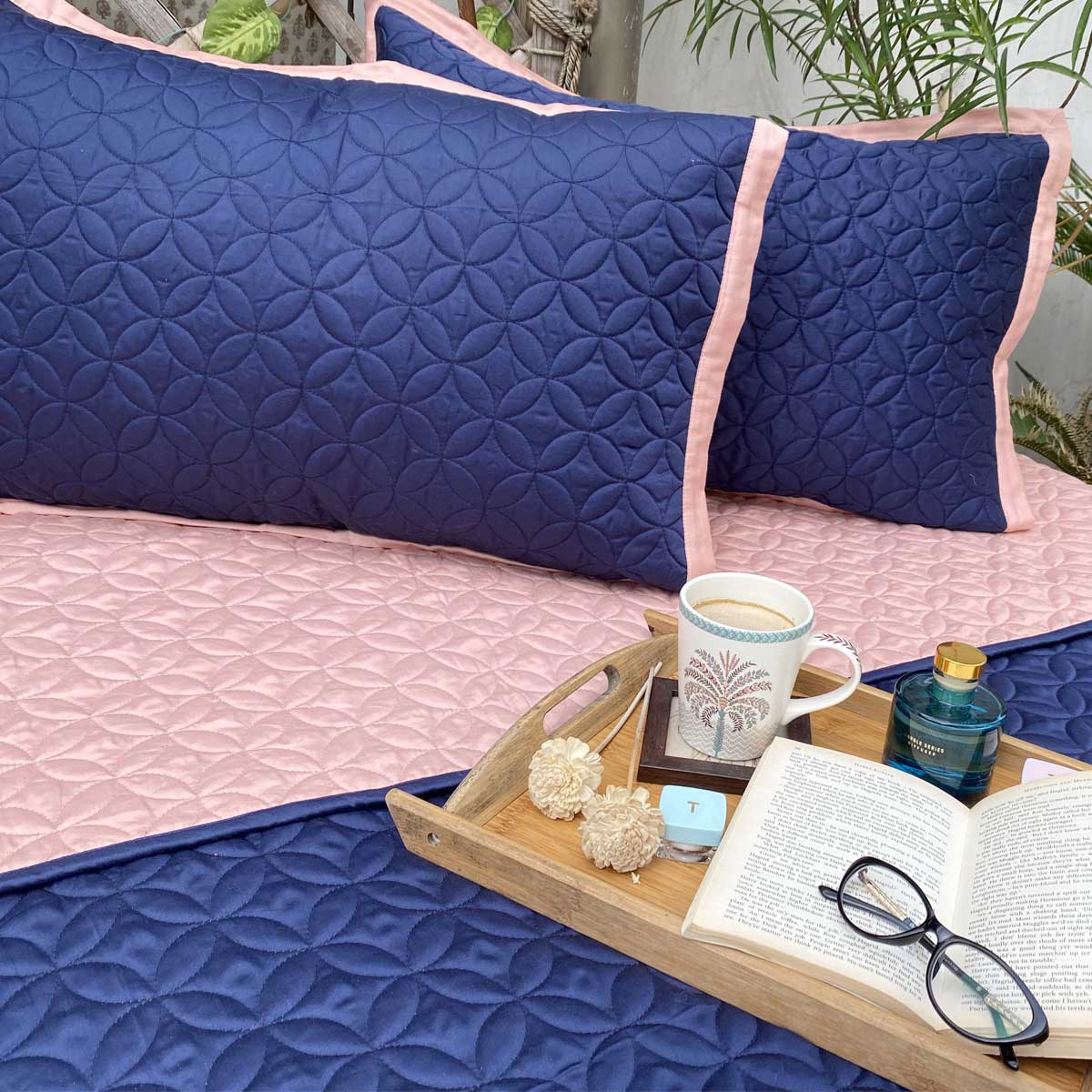 Clove Coral & Navy Reversible Bedspread