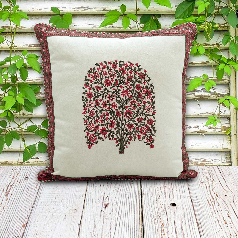 Floral Design Square Block Print Cotton Cushion Cover 16"x16" Bedroom, Living Room, Patio Cushion Covers with Zippers…